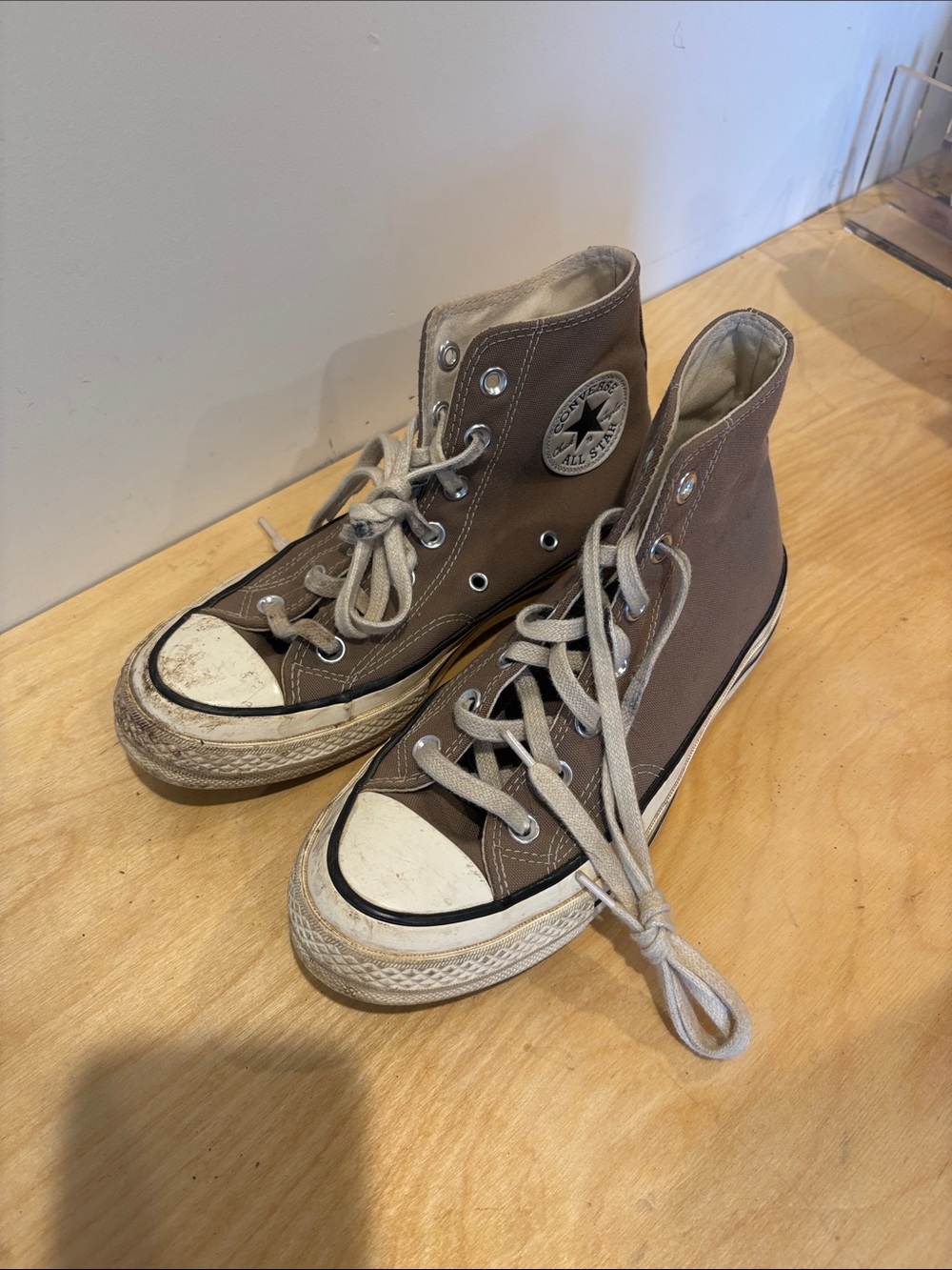 Converse High-Top Sneakers in Taupe and White